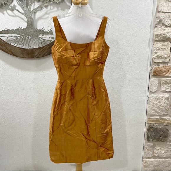 Anna Elyse Shimmery Dupioni Silk Pleated Sheath Dress Orange 0 - Picture 1 of 7